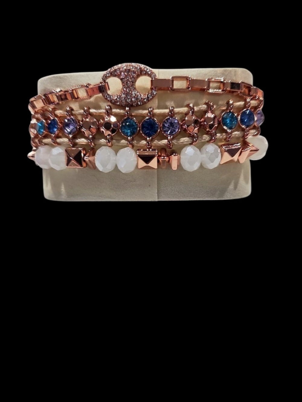 Bomb Party Rose Gold-Tone Gemstone 3 Bracelet Stack Like New